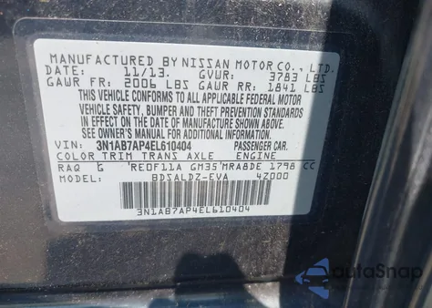2014 Nissan Sentra Sv из США, поврежденный, VIN 3N1AB7AP4EL610404